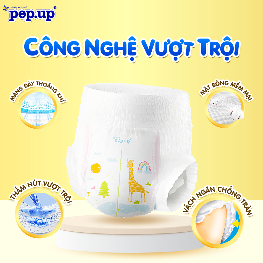 Tã/Bỉm Quần Em Bé Pep.up Extra Dry Gói Trung Siêu Mềm Mại, Siêu Khô Thoáng, Kháng Khuẩn Size M22, L20, XL18
