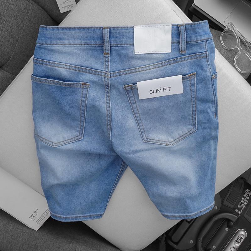 Quần short jean nam xuất khẩu xanh bạc cao cấp ôm dáng co giãn