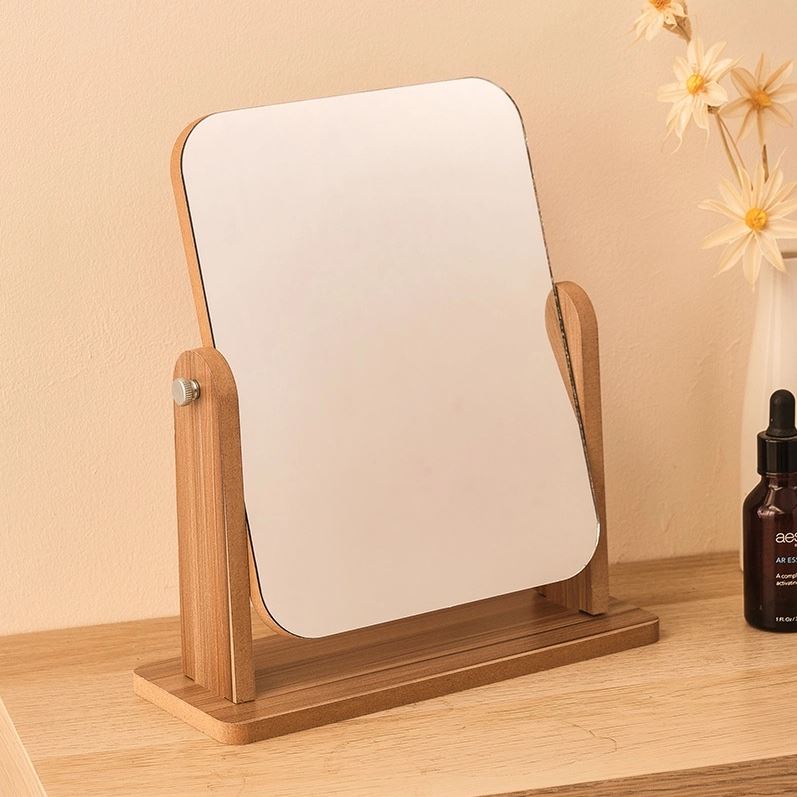 Gương Trang Điểm, Gương Để Bàn Bằng Gỗ Cao Cấp Xoay 360 độ