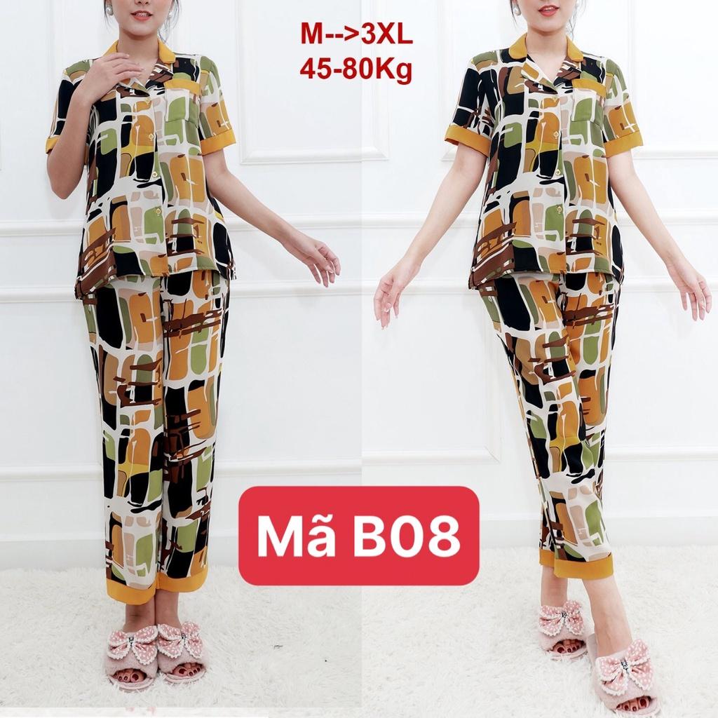 Bộ đồ ngủ lụa phong cách pijama nữ, chất lụa Latin cao cấp, Đồ mặc ở nhà thoải mái trẻ trung có đủ size