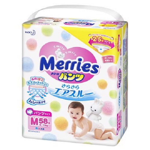 Tã quần Merries M58 (hàng Nhật nội địa) (Tặng 6 miếng cùng loại)