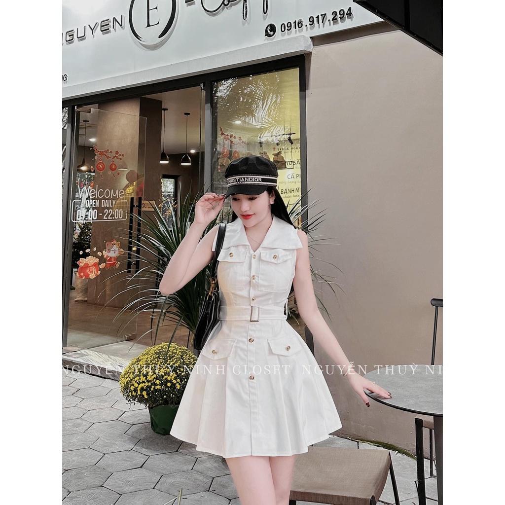 Đầm kiểu nữ xếp ly chữ A phối cổ vest cao cấp thiết kế tôn body trẻ trung GKM
