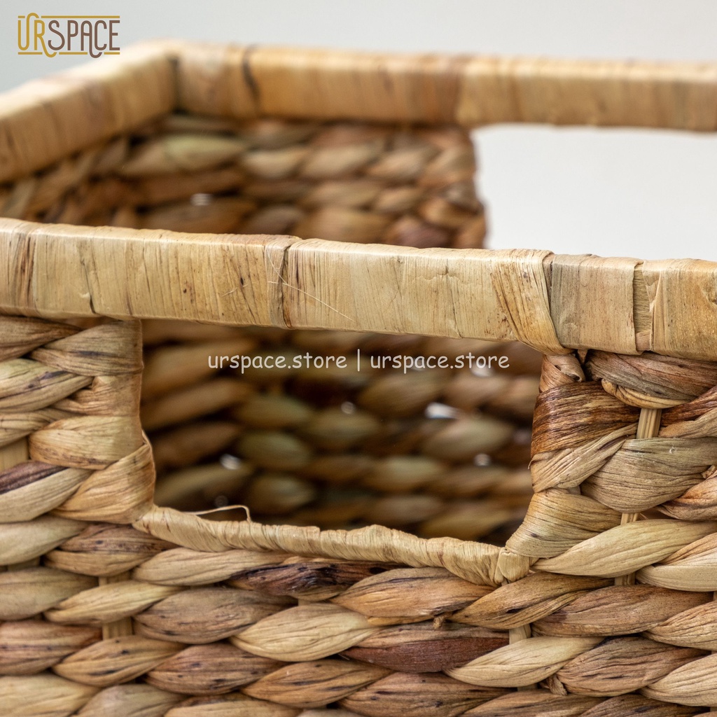 Sọt cói (lục bình) chữ nhật khung gỗ trang trí đa năng Ur Space/ Howen rectangle hyacinth storage basket for home