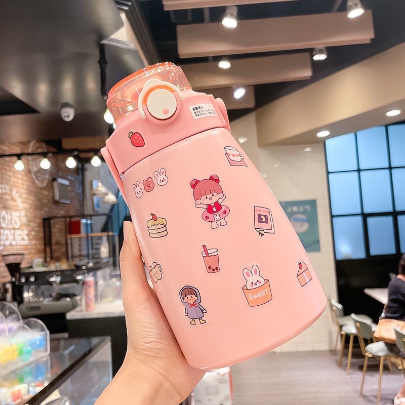 Bình Giữ Nhiệt Cute, Bình Giữ Nhiệt Kèm Ống Hút , Bình Giữ Nhiệt Bụng To Trancy Cute