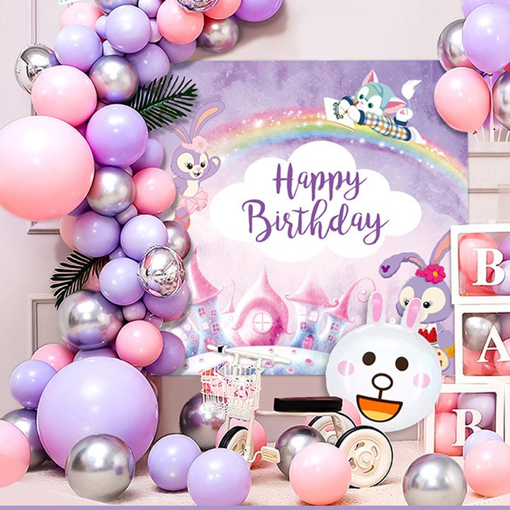 Sét bong bóng trang trí sinh nhật happy birthday cho bé hình con thỏ - Bộ trang trí tiệc thôi nôi, đầy tháng cho trẻ