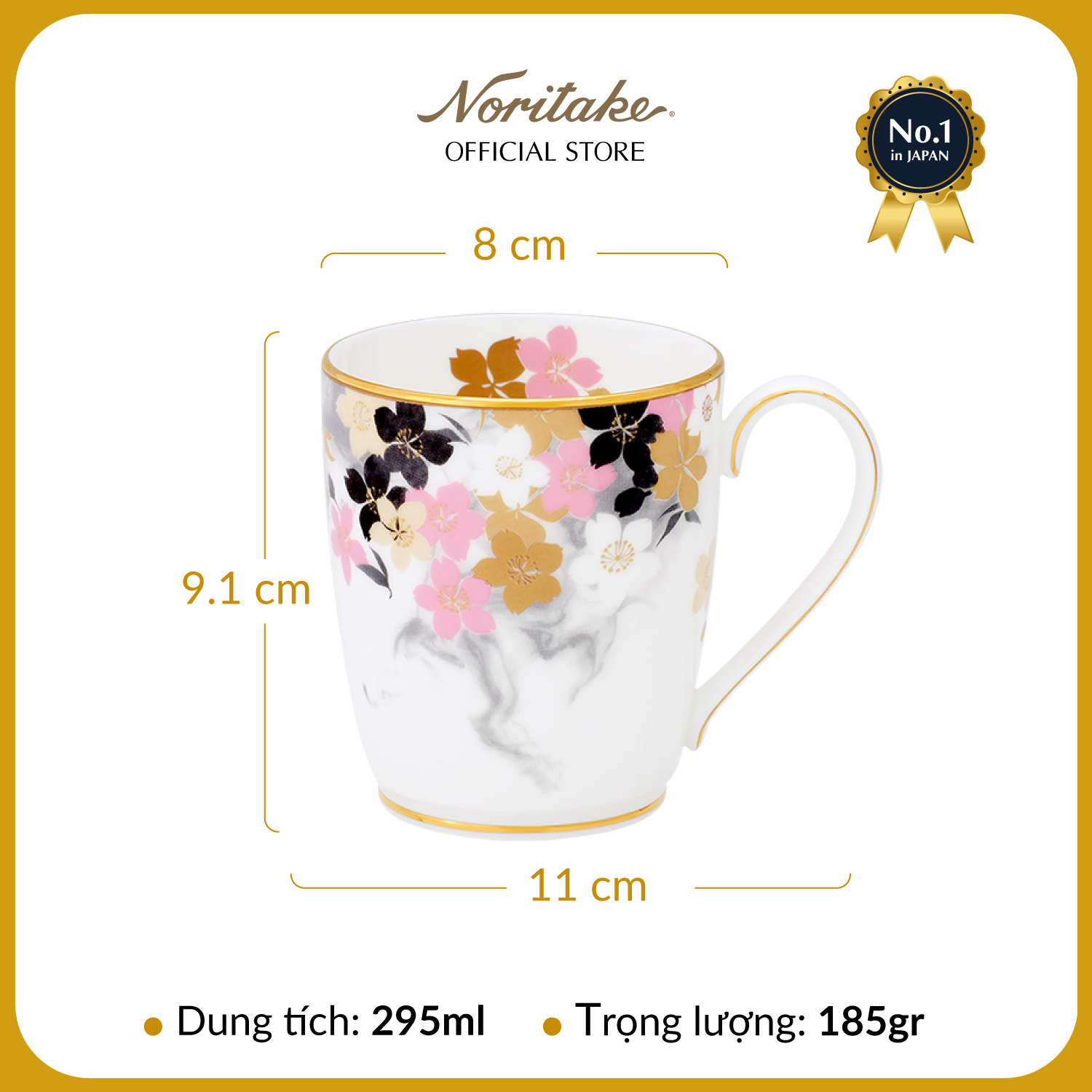 Cốc uống nước/ Cốc uống cà phê Noritake dòng Moonlit Blossoms sứ xương cao cấp (4969L - 97280C)