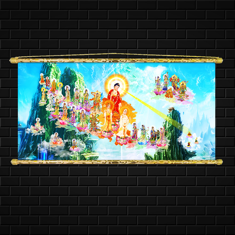 Tây Phương Tiếp Dẫn - Chất liệu Vải canvas nẹp sáo gỗ - Có sẵn phụ kiện treo tranh TD706