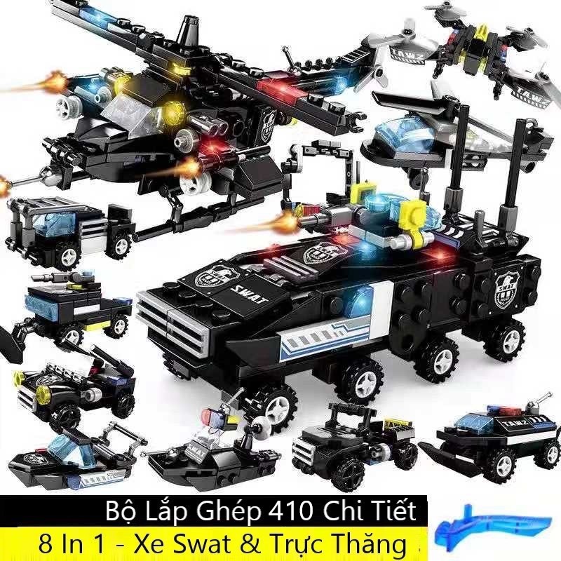 [410 CHI TIẾT] BỘ ĐỒ CHƠI XẾP HÌNH CẢNH SÁT, Lắp Ghép OTO, MÁY BAY, Lắp Ráp ROBOT - 15 TẠO HÌNH