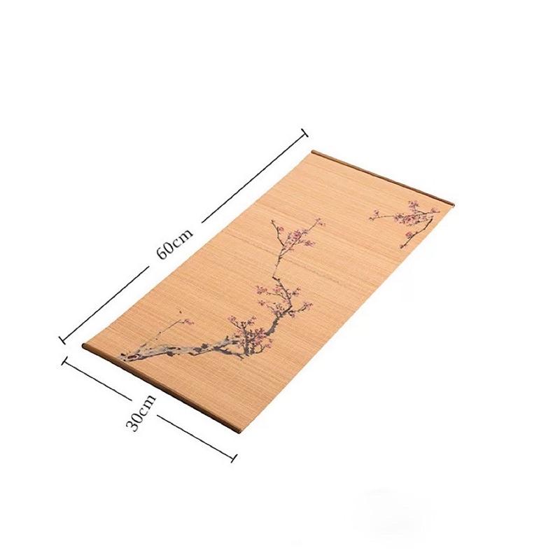 Chiếu tre , thảm tre trải bàn trà trang trí hoa đào 30x60cm