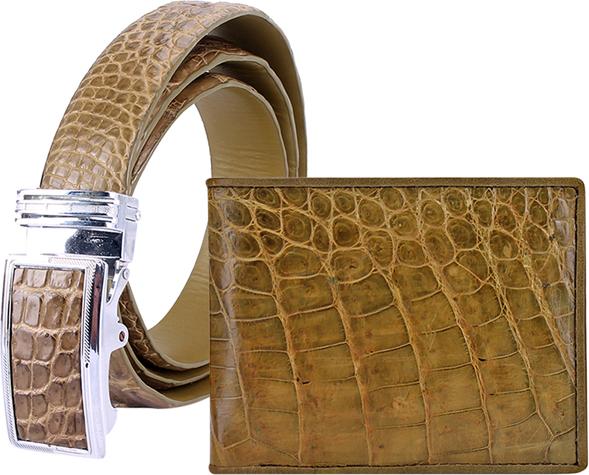 Bộ Ví &amp; Thắt Lưng Nam Da Cá Sấu Huy Hoàng HT2252-HT4274 (23 x 11,5 cm) - Rêu