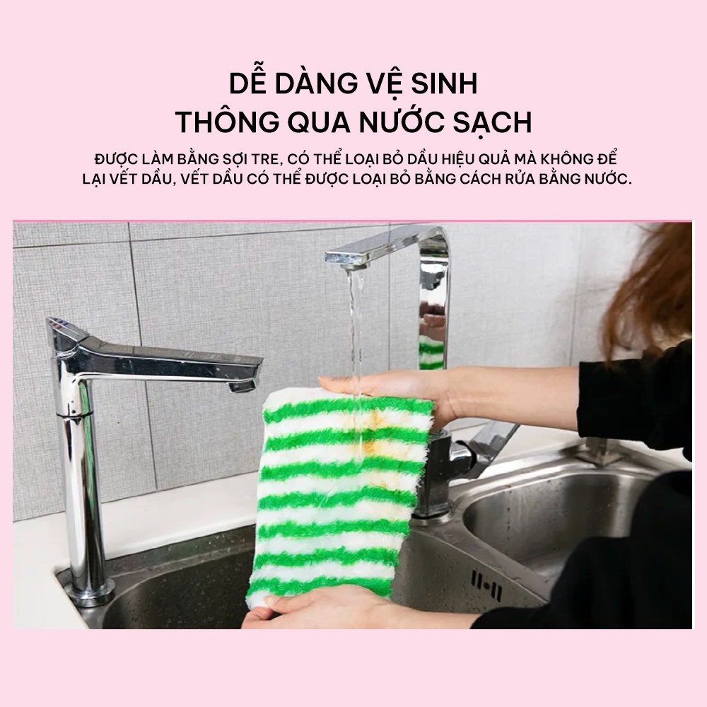 Khăn lau sợi tre MyJae lau bếp, lau tay, 2 mặt có móc treo 23cm x 18cm (3 Cái/Gói)