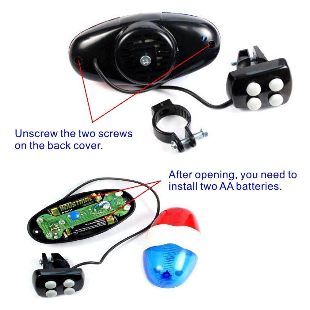 Đèn LED xe đạp cảnh sát với 4 còi báo động âm thanh, kèn, còi xe đạp