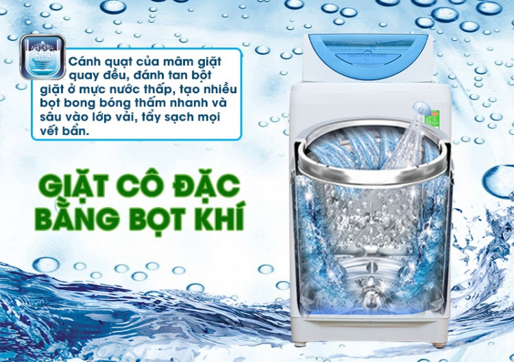 Công nghệ giặt cô đặc bằng bọt khí của máy giặt Toshiba AW-E920LV đánh tan bột giặt thành những hạt siêu nhỏ