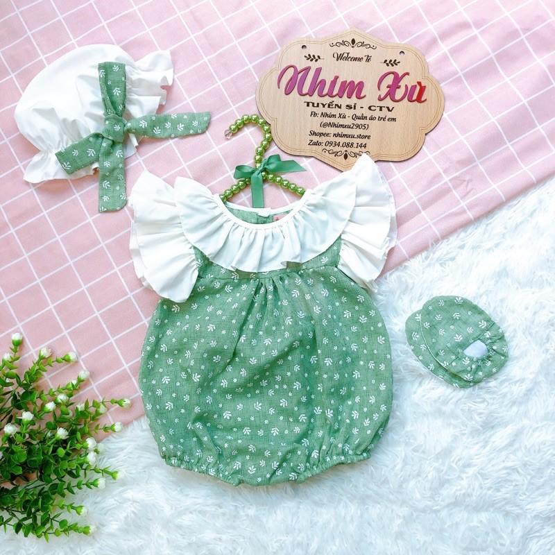 Body Lá Xanh Bé Gái 3 Đến 12kg, Chất Đũi Thông Hơi Phối Lụa Mát Rượi