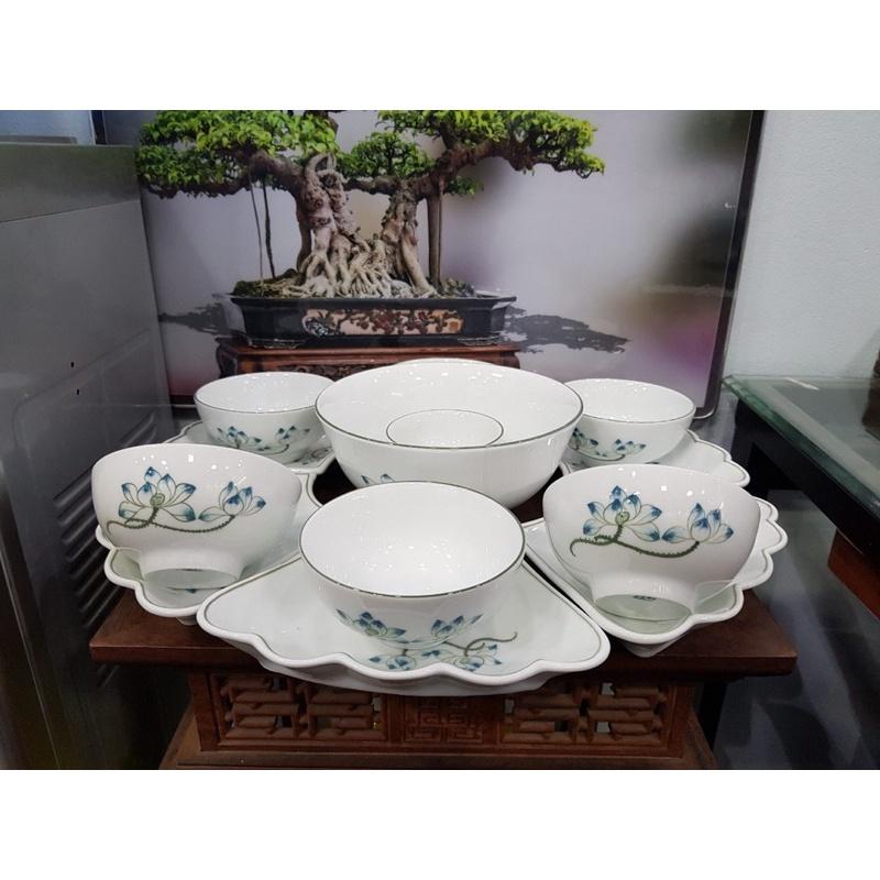 Bộ bát đĩa hoa mặt trời. Gốm sứ Bát Tràng.
