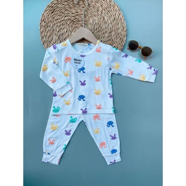 Bộ dài tay thun lạnh in trái cây Minky Mom chất mềm mịn mát cho bé trai bé gái từ 7-19kg