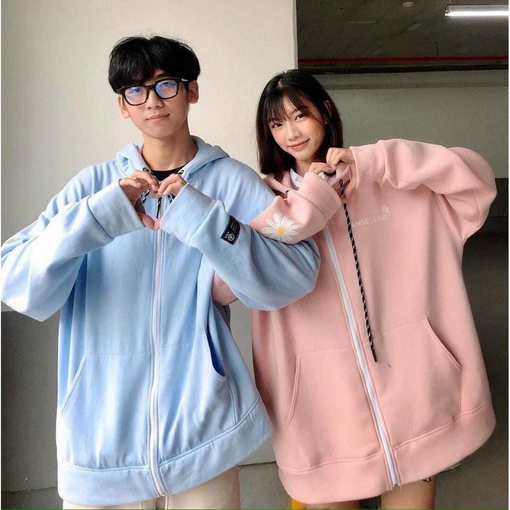 ÁO KHOÁC HOODIE NAM NỮ VẢI NỈ POLY HOA CÚC ANGEL-LAND THỜI TRANG NAM NỮ UNISEX FORM RỘNG ,áo hoodie cặp đôi, áo khoác hoodie form rộng vải pe chống nắng chống lạnh tốt