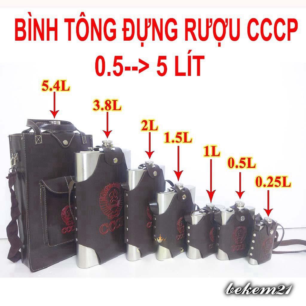 Bình Tông CCCP Đựng Rượu Inox 2 Lít Kèm Bao Da Chất Lượng Cao, Chắc Chắn