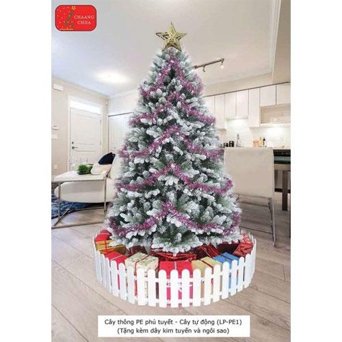 Cây thông noel PE phủ tuyết cao 2m - Cây tự động bung - Loại cây đẹp sang trọng