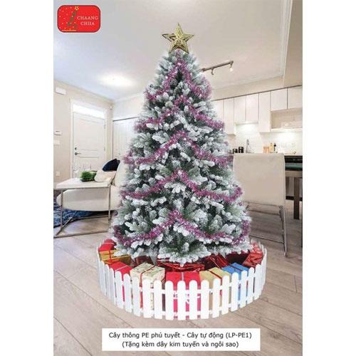 Cây thông noel PE phủ tuyết cao 1m5 - Cây tự động bung - Loại cây đẹp sang trọng