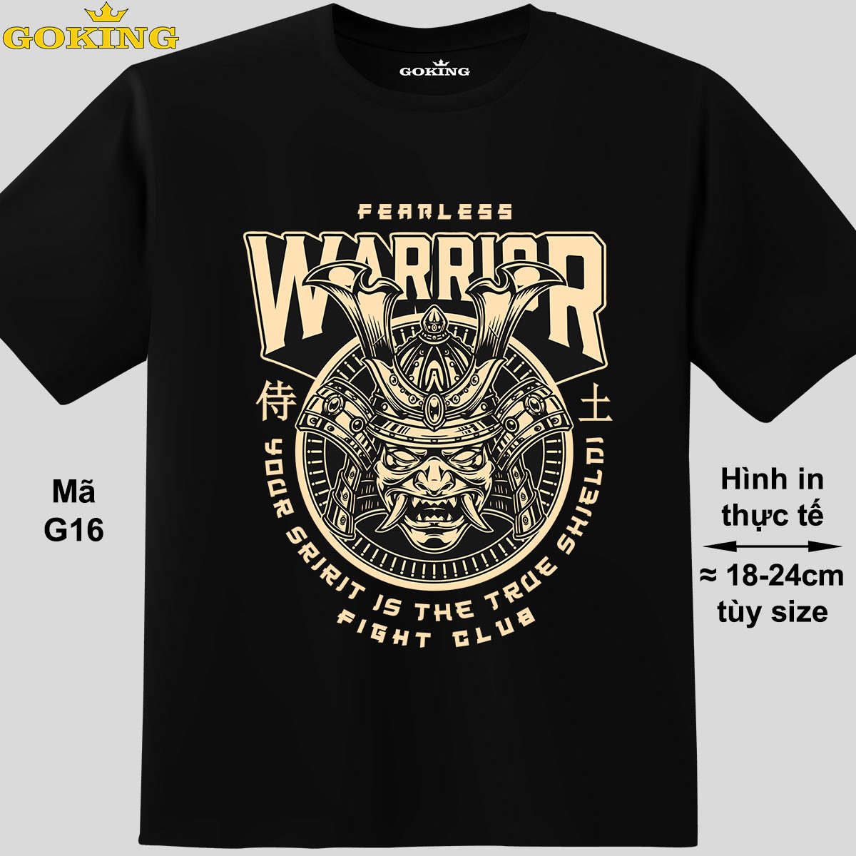 WARRIOR, mã G16. Áo thun nam nữ cá tính, form unisex. Áo phông GOKING hàng hiệu, công nghệ in Nhật Bản sắc nét. Quà tặng cao cấp cho gia đình, cặp đôi, doanh nghiệp. – Đen, vải 100 cotton – L