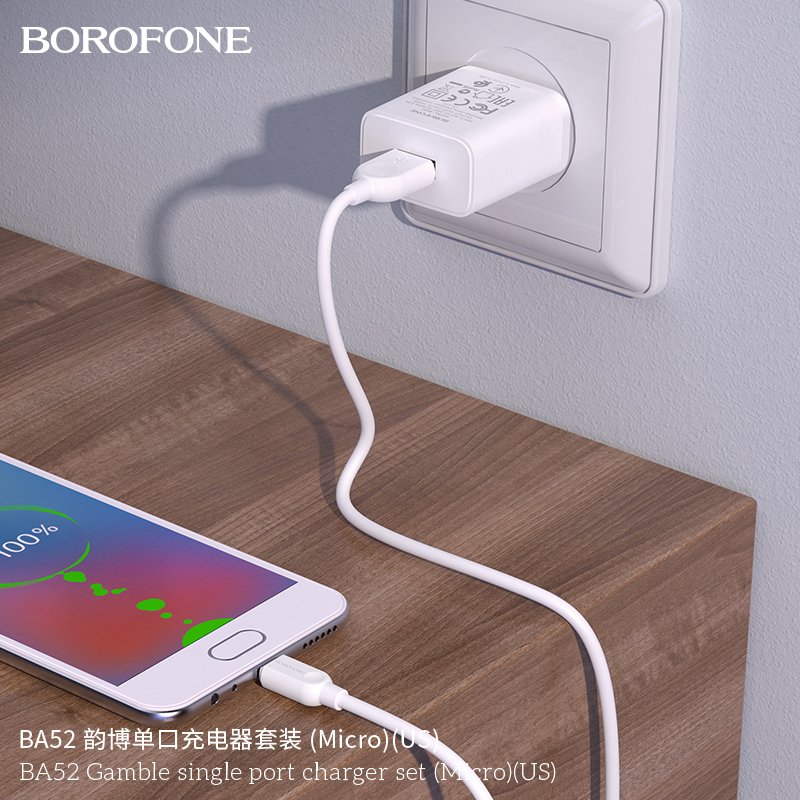 Bộ Cóc Cáp Sạc Borofone BA52 Cổng Micro - 1 Cổng USB 2.1A chuẩn US- Hàng  Nhập Khẩu ( Giao màu ngẫu nhiên)