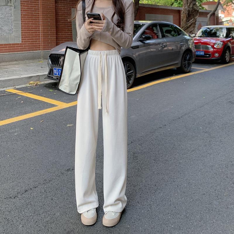 Quần ống rộng nữ, Quần nhung tăm nữ Timo có dây rút cạp chun, ống suông dáng dài basic, phong cách unisex Hàn Quốc QN006