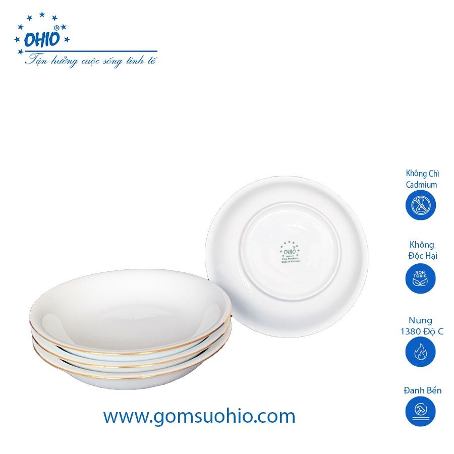 Đĩa Sâu Ảo 21cm Sứ Trắng Viền Kim OHIO