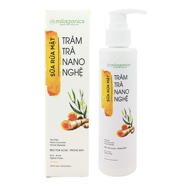 Sữa Rửa Mặt Tràm Trà Nano Nghệ Milaganics Làm sạch Chuyên Sâu Cho Da Mụn Nhạy Cảm (135ml/chai)