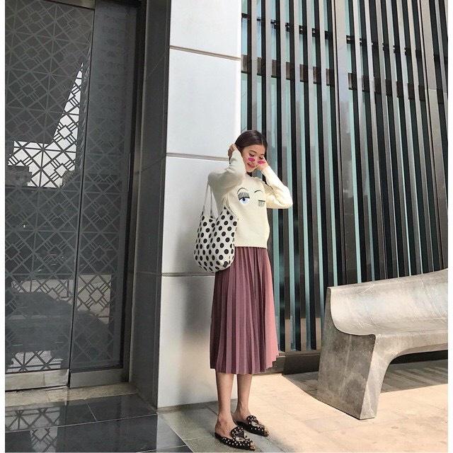 Chân váy xếp ly dáng dài hàng QC cao cấp 5 màu cực đẹp Kanimi