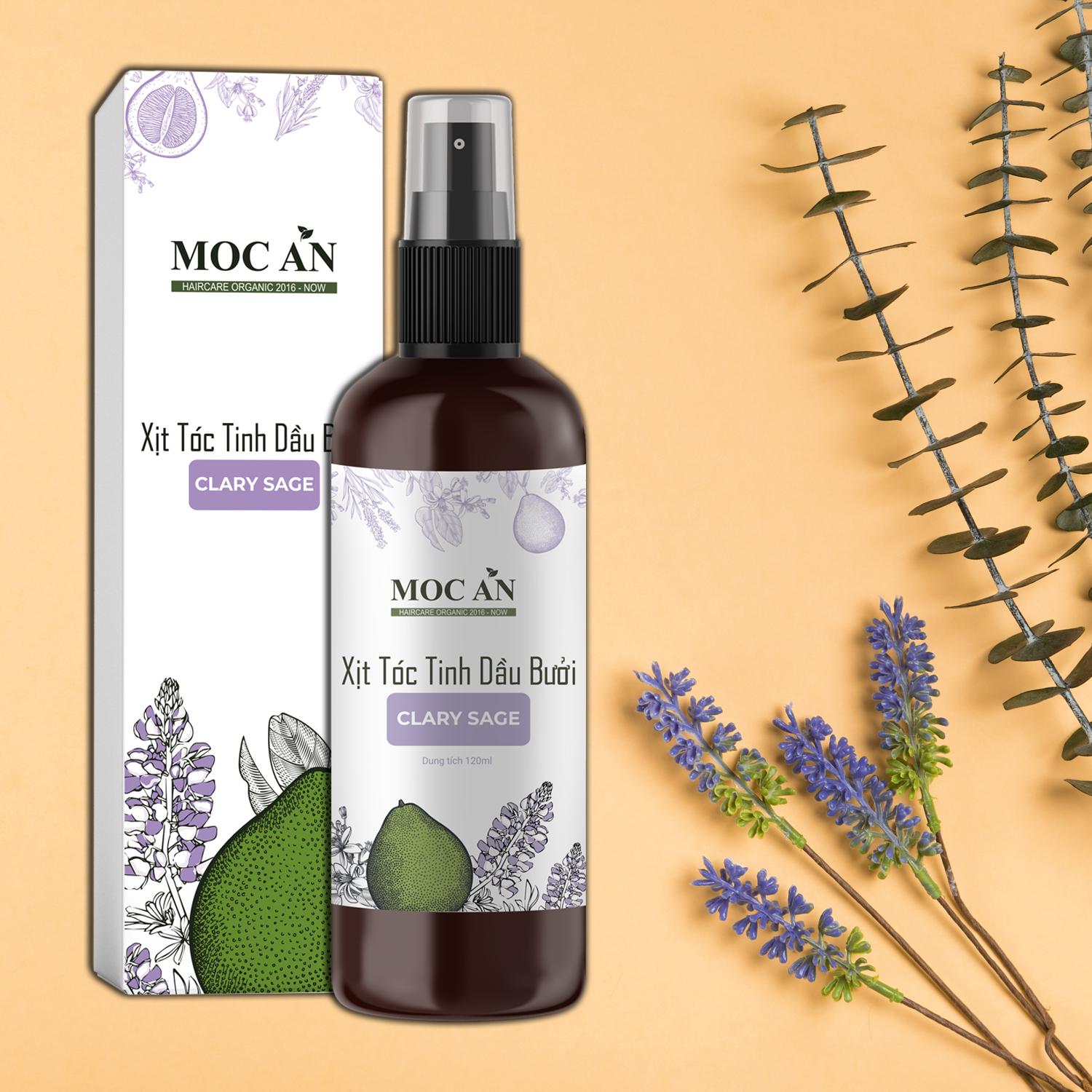 Xịt Kích Mọc Tóc Tinh Dầu Bưởi Xô Thơm ( Clary Sage ) 120ml Mộc Ân Haircare hỗ trợ giảm rụng, kháng khuẩn, giảm mụn trên da đầu