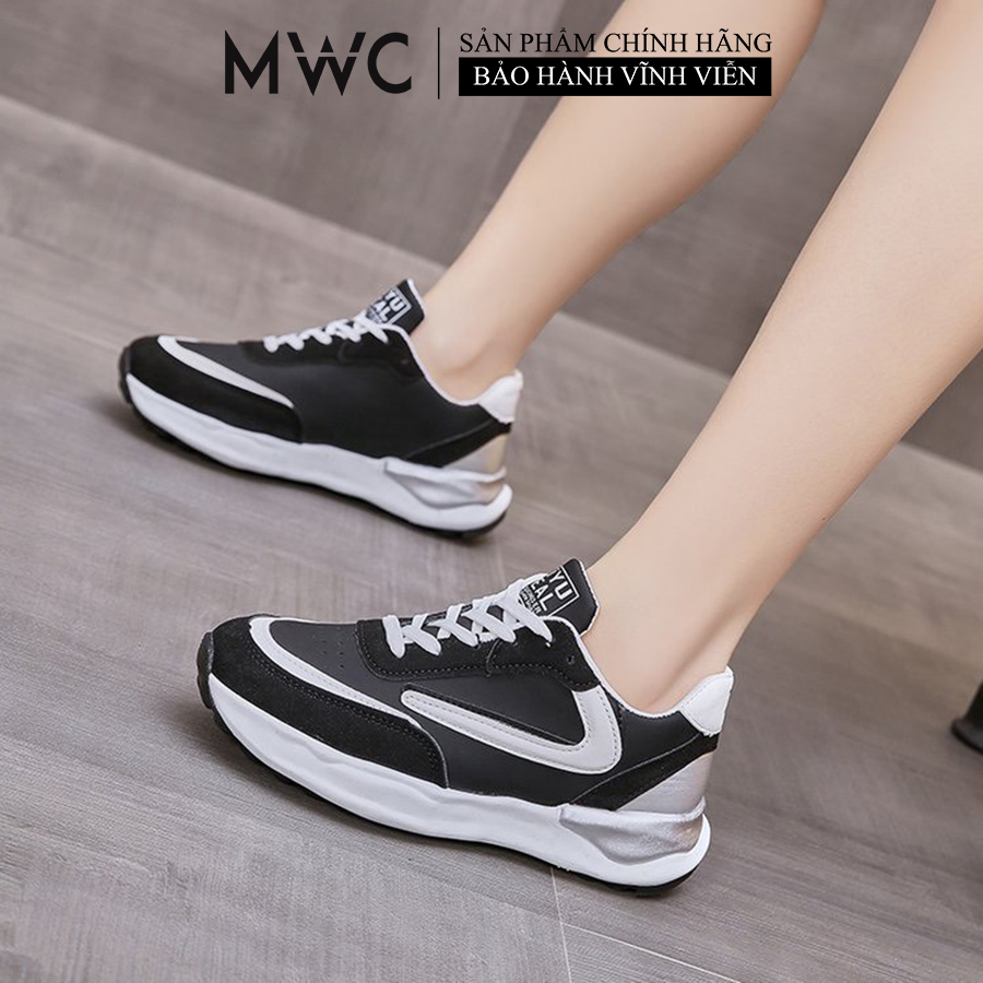 Giày Thể Thao Sneaker Nữ MWC Đế Cao Thời Trang Phong Cách Cá Tính Màu Đen Kem A007