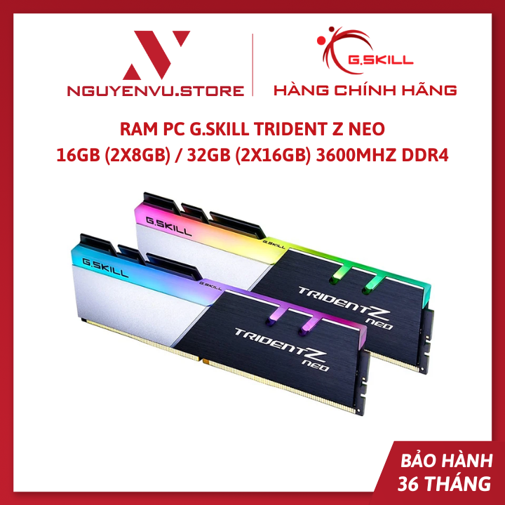 Ram PC G.SKILL Trident Z Neo 16GB (2x8GB) / 32GB (2x16GB) 3600MHz DDR4 ( F4-3600C18D-16GTZN / F4-3600C18D-32GTZN ) - Hàng chính hãng