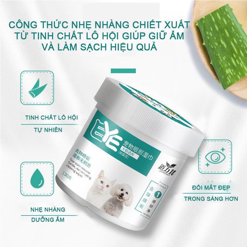 Miếng lau mắt cho chó mèo, vệ sinh mắt cho chó - Hộp 130 miếng tiện dụng