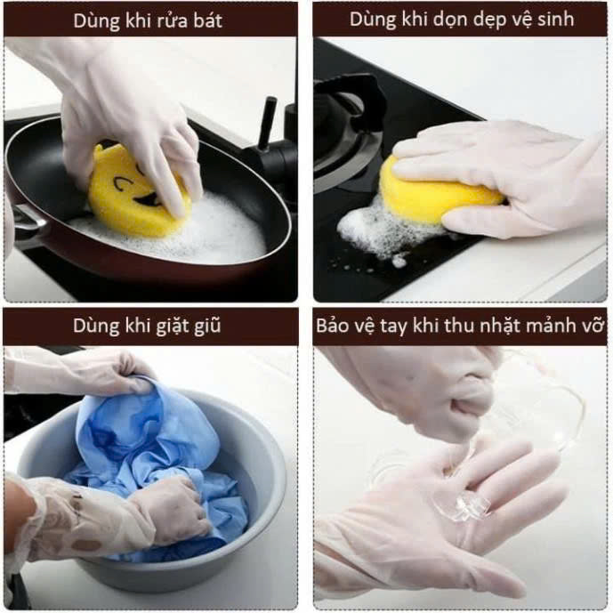 Găng tay cao su siêu dai rửa bát, bao tay cao su rửa chén, vệ sinh nhà cửa, an toàn, không mùi hôi SIZE S
