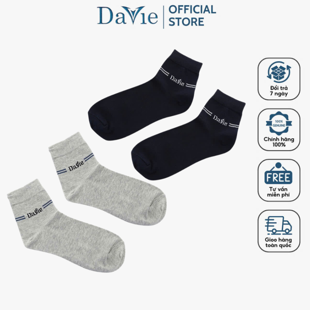 Vớ Trung DS02 Thương Hiệu Davie Chất Liệu 100% Cotton, Co Giãn Và Kháng Khuẩn