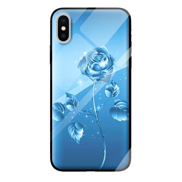 Ốp kính cho iPhone X NỀN XANH HOA 1 - Hàng chính hãng