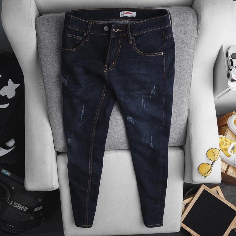 Quần jean nam cao cấp co giãn VNXK màu xanh đậm wash