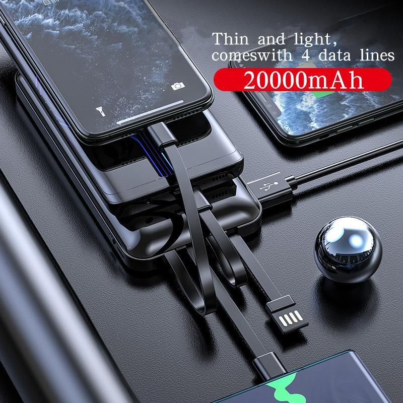 Pin Sạc Dự Phòng YM276S 20000mAh Siêu Nhẹ Có 4 Dây Cáp Sạc Tiện Dụng