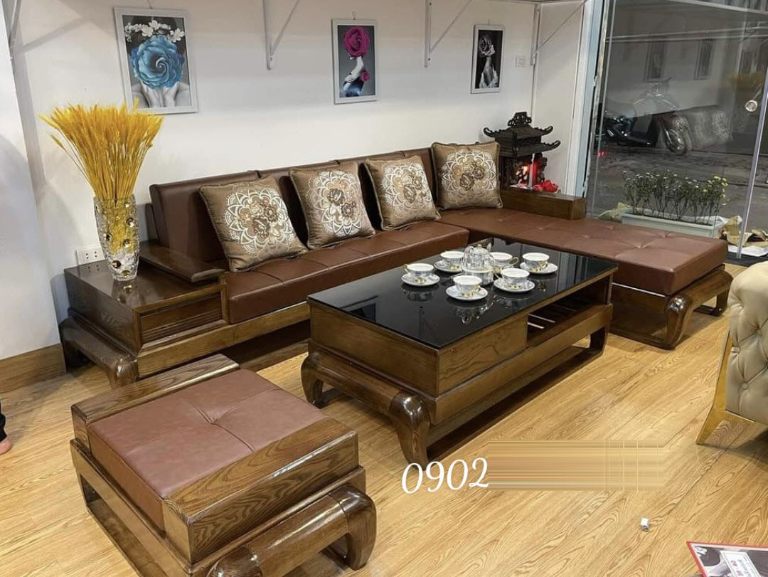 Bộ sofa góc mẫu đùi gà G01 gỗ sồi nga nhiều kích thước
