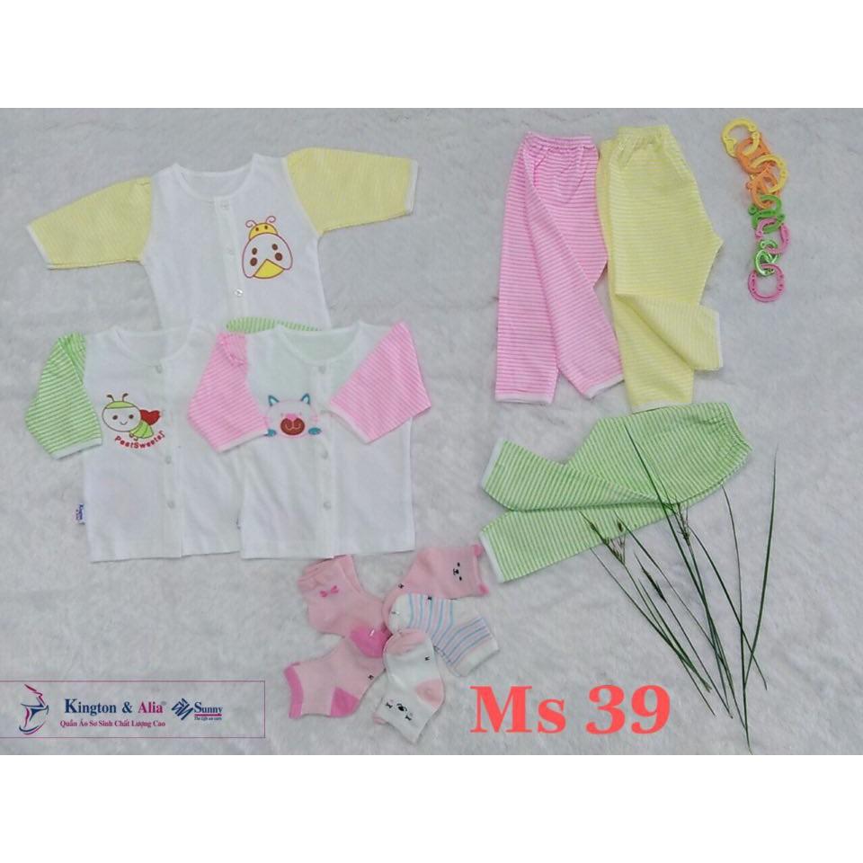 Bộ cotton dài tay cài giữa sơ sinh cho bé chất đẹp, mềm, mát