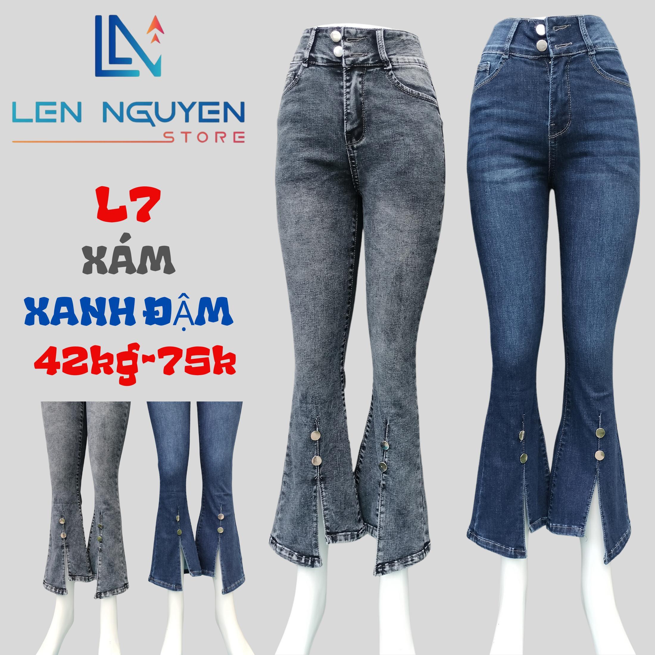 L7_  Quần jean nữ, loe, lưng cao, quần bò nữ dáng ôm, quần rin nữ có big size, cho 42kg đến 75kg,LEN - Xám