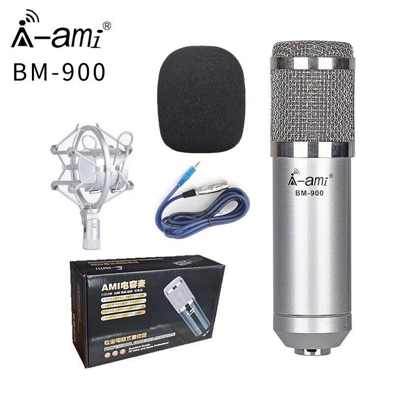 Bộ Mic thu âm BM900 Ami sound card k600 dây livestream MA2 chân kẹp màng lọc sound card k600 có autu tune và bluetooth