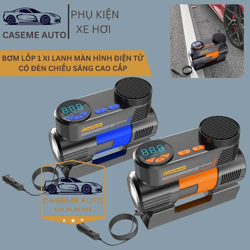 Bơm Lốp Mini 12V, Bơm 1 Xi Lanh Air Compressor, Cắm Tẩu, Đồng Hồ Điện Tử Tự Ngắt - ATJ-6388 - Hàng Nhập Khẩu
