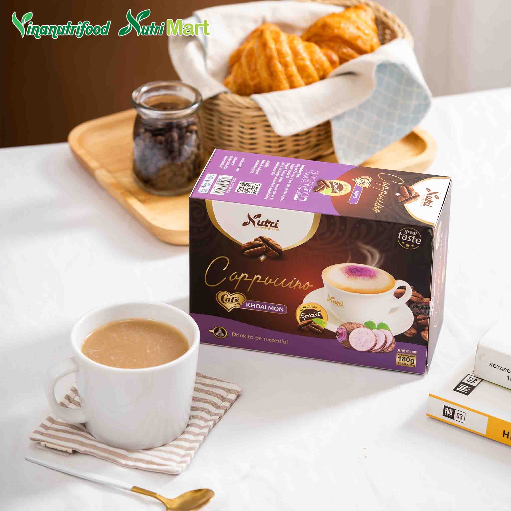 Cà phê hòa tan Capuchino Vinanutrifood vị khoai môn đem lại cho người uống hương vị thơm ngon mới lạ