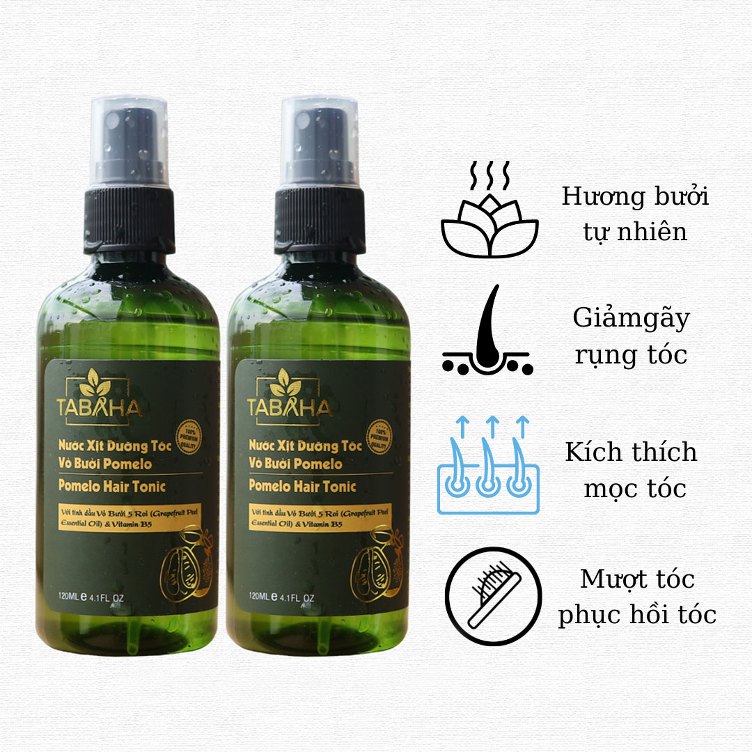 Combo 2 Chai xịt tinh dầu bưởi kích mọc tóc, giảm rụng tóc Pomelo Tabaha 120ml cho tóc dày và dài hơn gấp 2 đến 3 lần