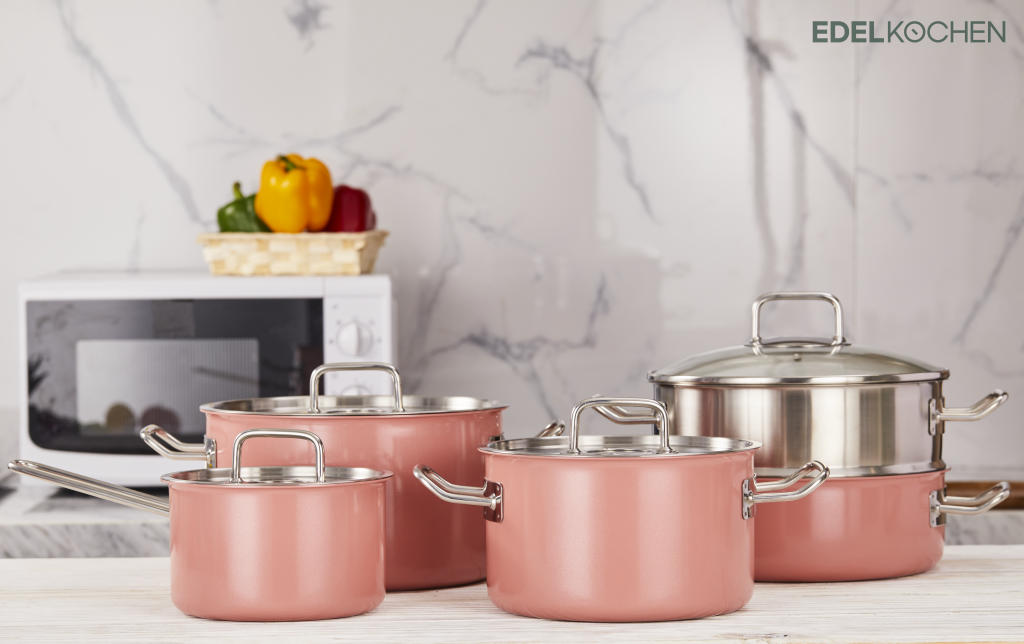 Nồi hấp Edelkochen Solid Hồng 3 lớp 24cm + Xửng hấp Edelkochen Solid 3 lớp 24cm (Bộ)