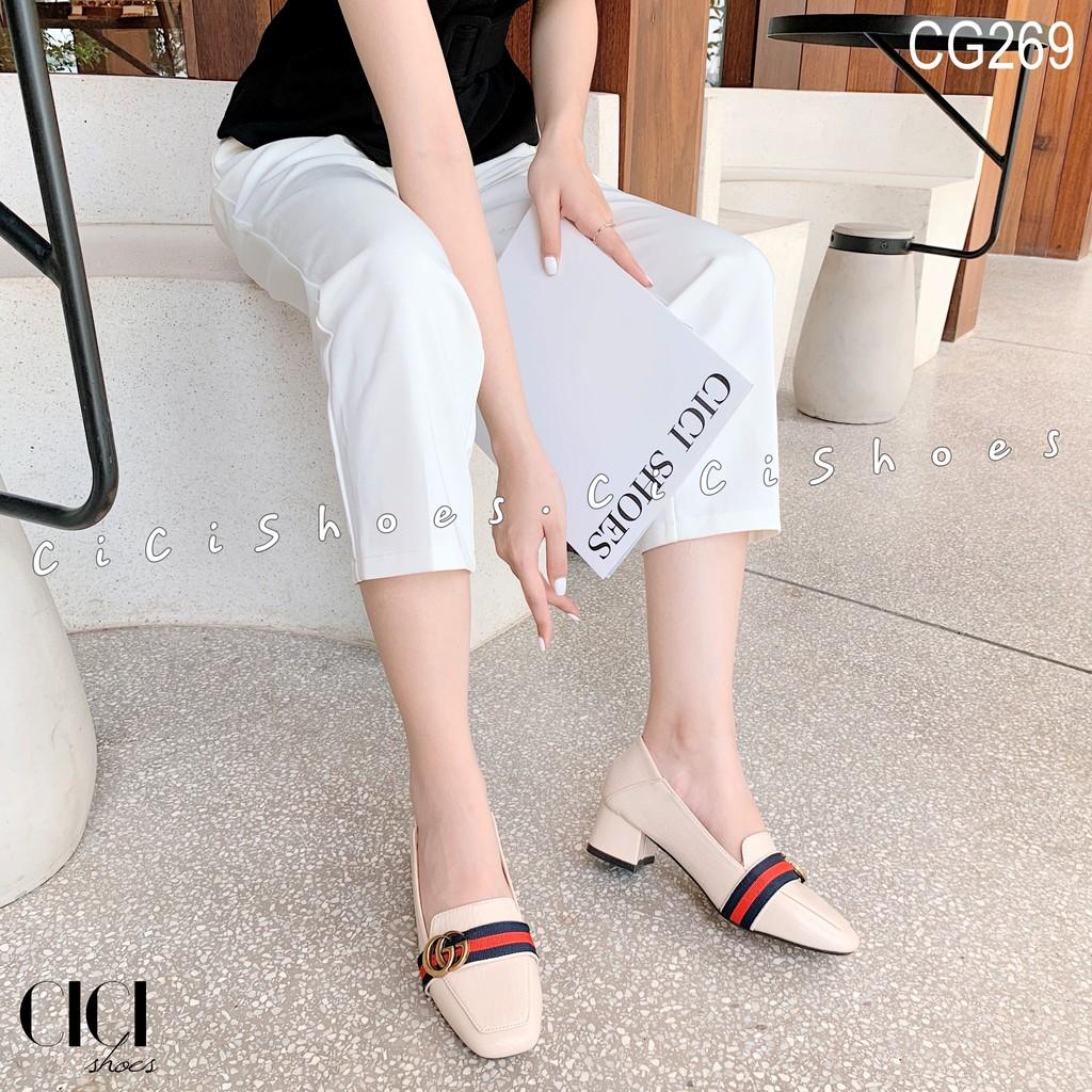 Giày cao gót nữ CiCi Shoes 5cm, giầy gót chéo đai xanh đỏ - CG269