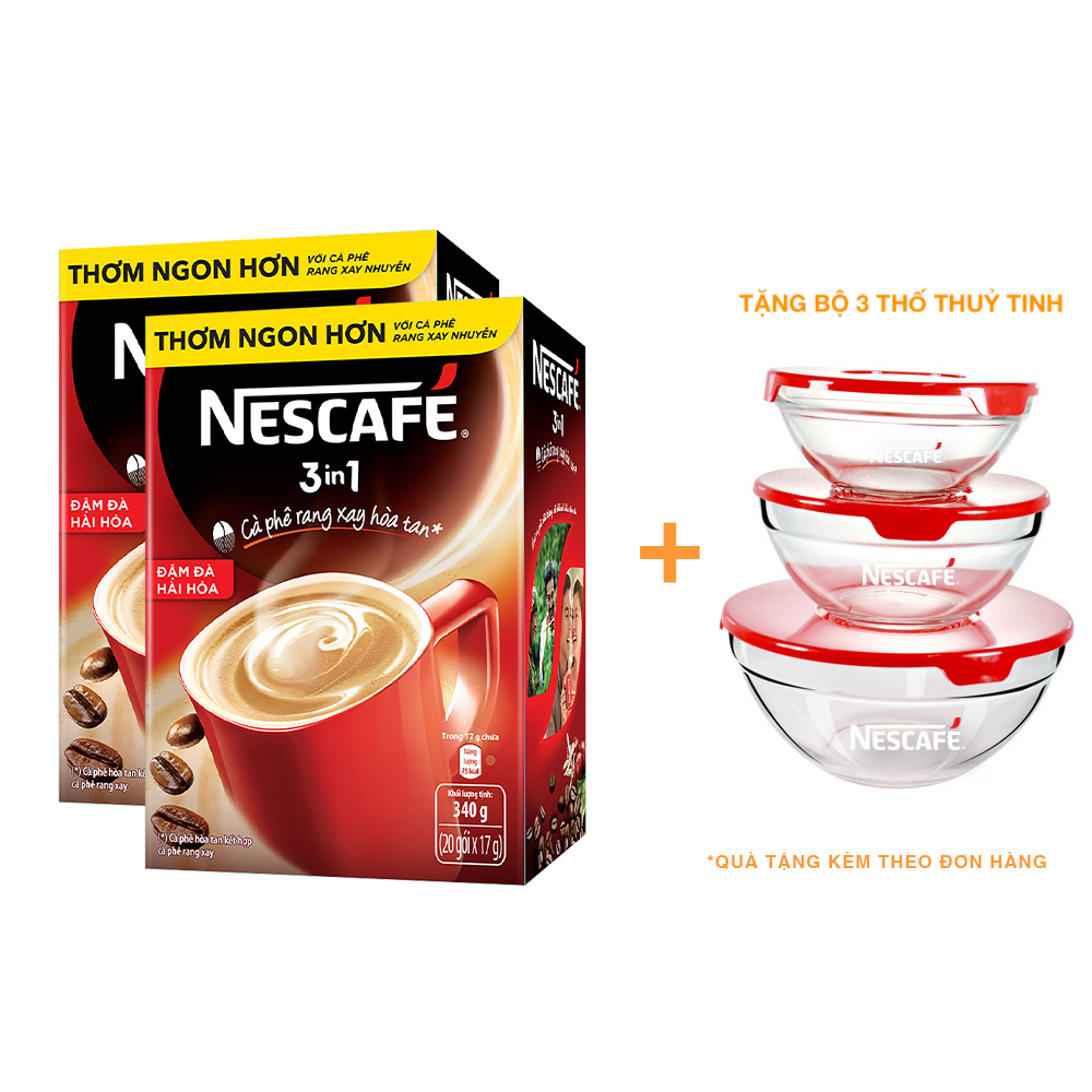 Combo 2 hộp NESCAFÉ 3IN1 Công thức cải tiến - Vị nguyên bản - Hộp 20 gói x 17 g - [Tặng bộ 3 thố thuỷ tinh]