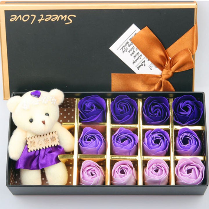 Hộp Hoa Hồng 12 Bông 3D Kèm Gấu Sweet Love Cực Đẹp